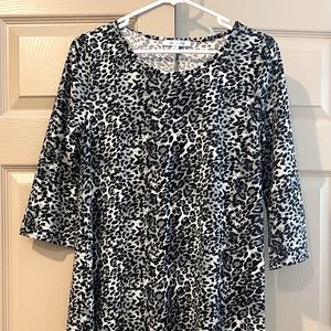 3/4 slvd black and white cheetah shift dress